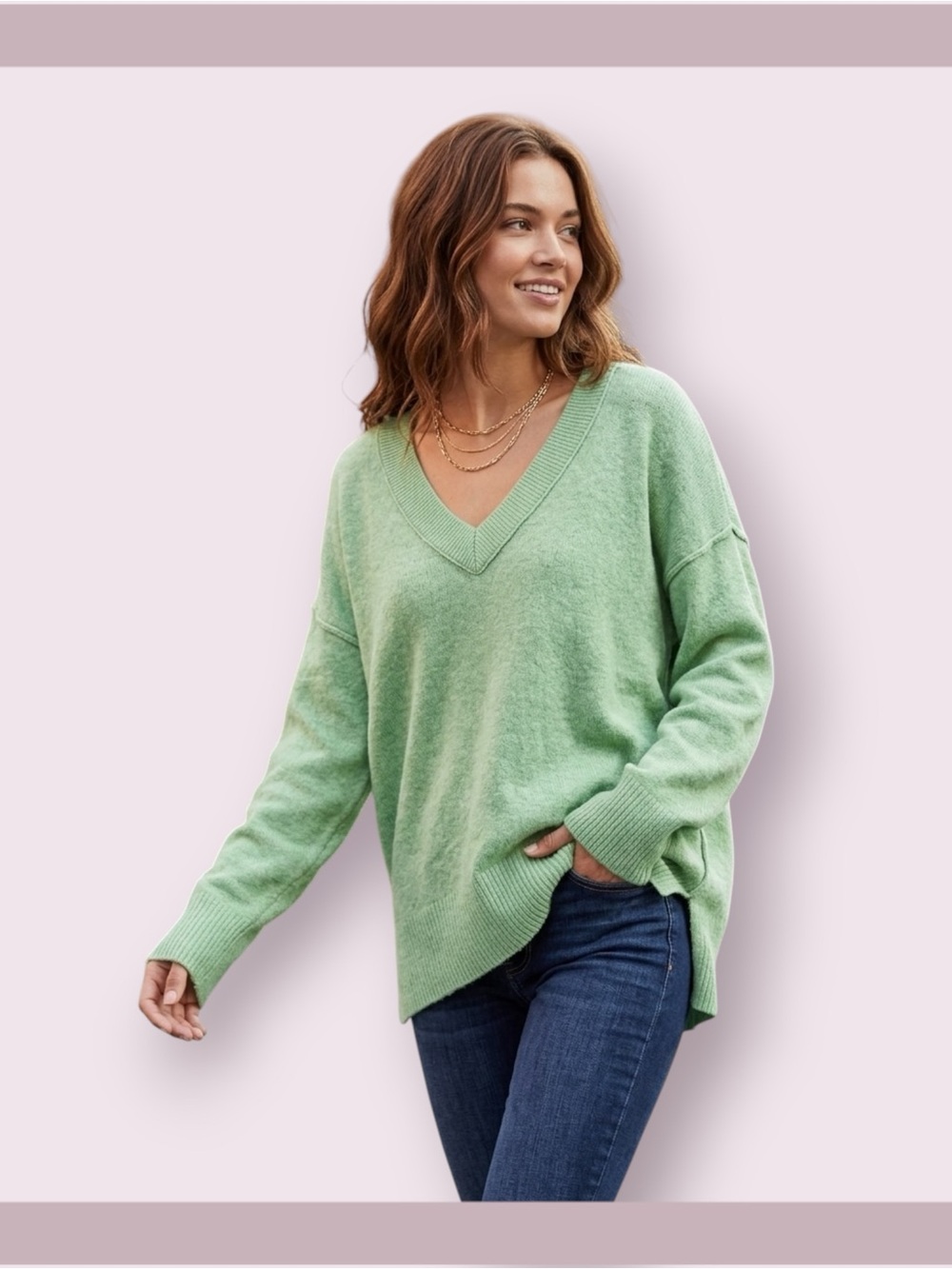 Aerie Light Green Unreal V-Neck Sweater
